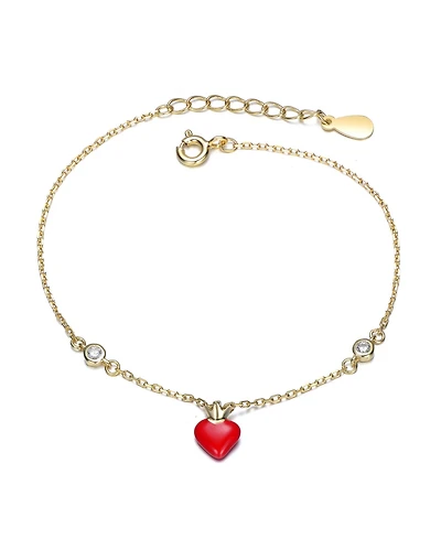 GiGiGirl 14K Gold Plated with Red Enamel Heart & Clear Cubic Zirconia Bracelet