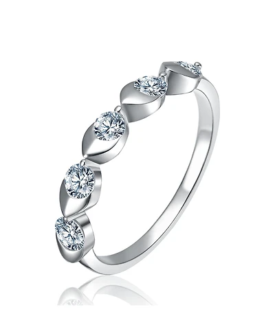 Genevive Sterling Silver White Gold Plated with Clear Cubic Zirconia Swirl Ring