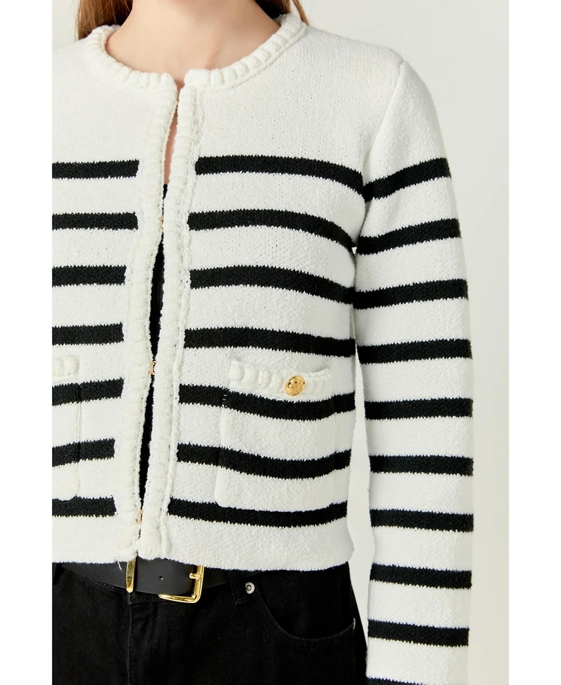 English Factory Women's Braided Stripe Cardigan