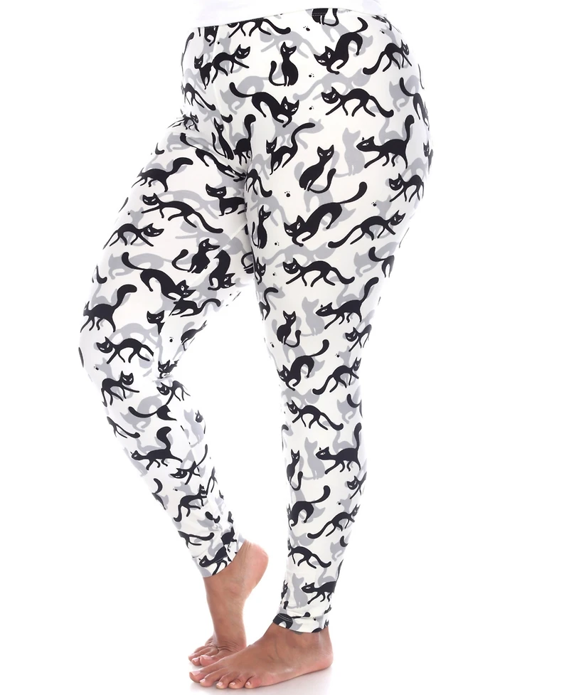 White Mark Plus Cat Print Legging Pants, 2-Pack