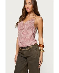 Edikted Women's Printed Halter Chain Cowl Neck Top