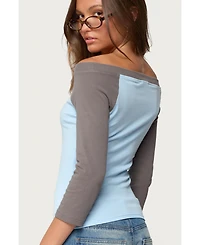 Edikted Women's Keri Boat Neck Contrast Raglan Top