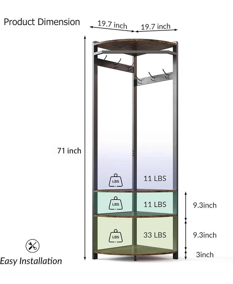 gaomon 3-In-1 Narrow Corner Coat Rack Stand with Shoe Bench & Storage Shelf for Hallway, Bedroom, Living Room - Space Saving Coat Hooks & Shoe Rack