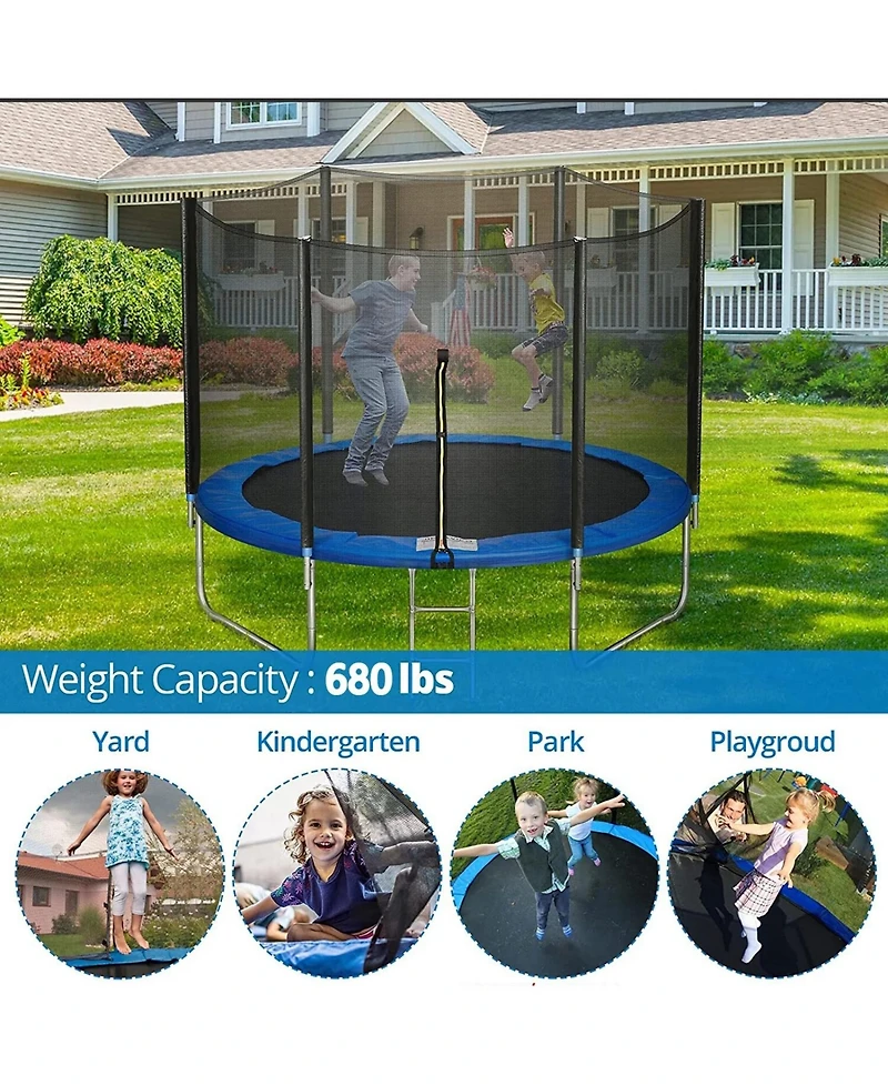 10ft Outdoor Trampoline with Safety Enclosure Net 680 lbs Capacity