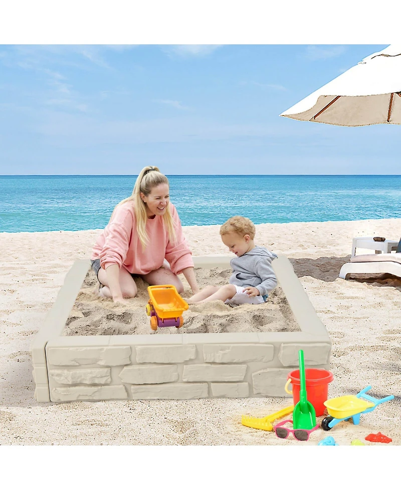 2-in-1 Hdpe Kids Sandbox with Cover & Bottom Liner