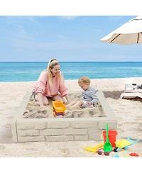 2-in-1 Hdpe Kids Sandbox with Cover & Bottom Liner