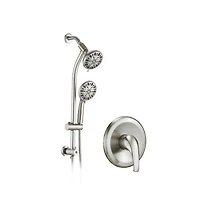 Rainsken Drill-Free Stainless Steel Slide Bar Combo Rain Showerhead 7-Setting Hand, Dual Shower Head Spa System (Rough-in Valve Included)