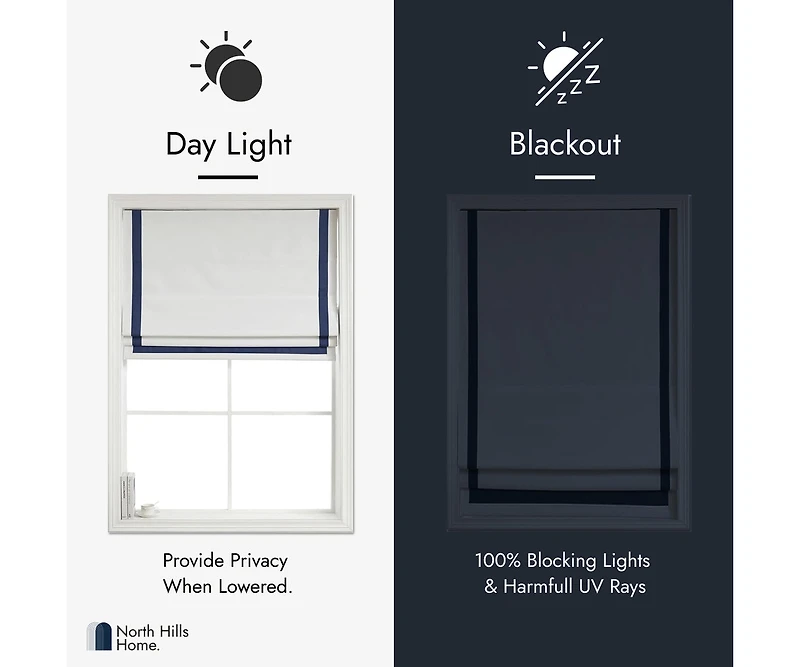 Shadisfy Cordless Pull Down 100% Blackout Roman Shade with Ribbon Border 29"x64"