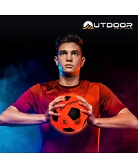 Lifemaster Enjoy glowing soccer fun with the Outdoor Cruiser Light Up Soccer Ball! Waterproof, tap-activated, and glows for up to 30 hours. Includes p