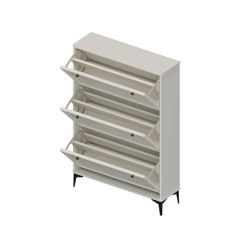 Chic Crate-Modern White Shoe Cabinet 3 Flip-Drawer | Entrance/Narrow | Hidden Design | Independent Legs