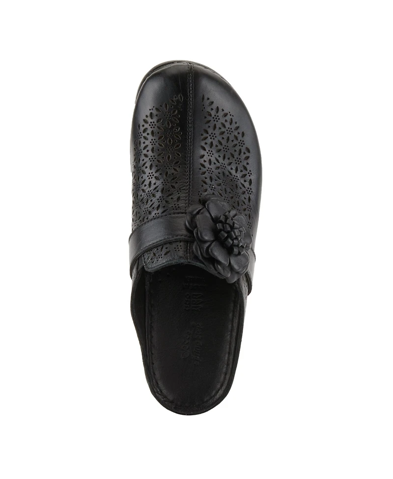 Spring Step Lilybean Leather Perforated Clogs with Floral Applique and Open Back