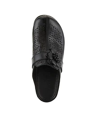 Spring Step Lilybean Leather Perforated Clogs with Floral Applique and Open Back