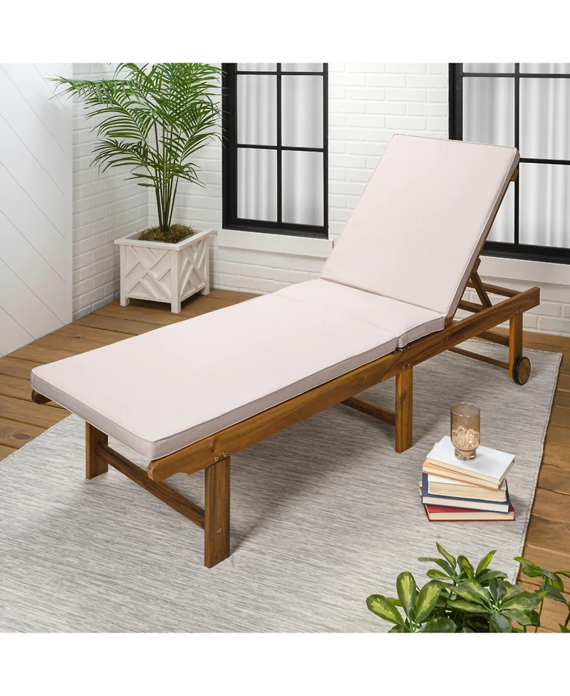 Jonathan Y Mallorca Modern Classic Foldable Adjustable Wood Chaise Outdoor Lounge Chair with Cushion & Wheels