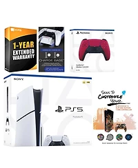 Sony Playstation 5 Slim Disc with Extra Volcanic Red Controller, Charging Dock and MightySkins Decal Voucher + 1 Year Cps Extended Warranty