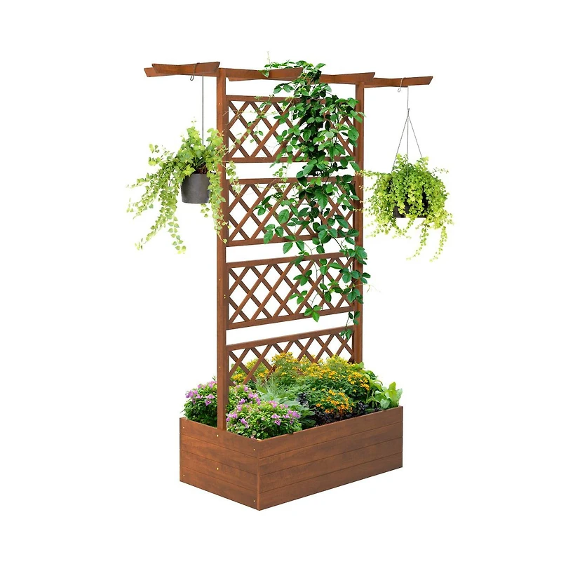 Chic Crate Outsunny Wood Planter with Trellis Privacy Screen