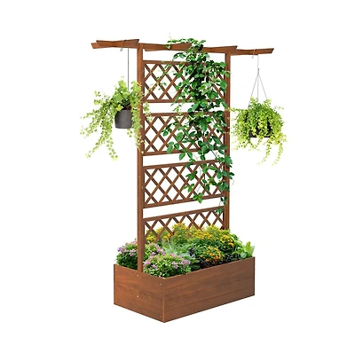 Chic Crate Outsunny Wood Planter with Trellis Privacy Screen