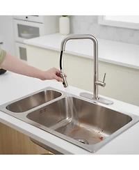 Greenspring Single Handle Pull-Down Sprayer 1 Spray High Arc Kitchen Faucet With Deck Plate in Brushed Nickel