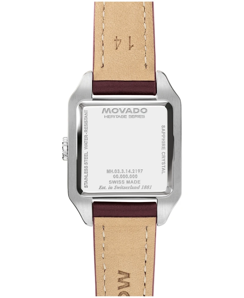 Movado Women's 1917 Swiss Quartz Cherry Leather Watch, 25 x 34.1mm