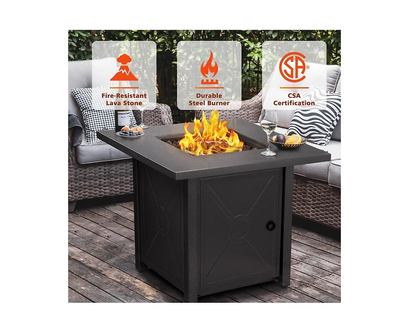 Zafro 28" Propane Fire Pit Table, 40,000 Btu Outdoor Gas Fire Table with Lid, Rain Cover, and 3 lbs Lava Rocks for Patio, Backyard, or Garden