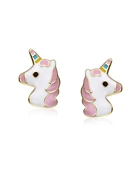 GiGiGirl 14K Gold Plated with Multi Color Enamel Unicorn Stud Earrings