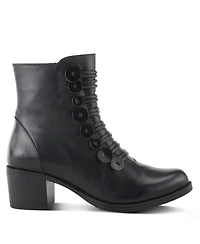 Spring Step Garibaldi Leather Mid Boot with Decorative Lace and Button Detail on Block Heel