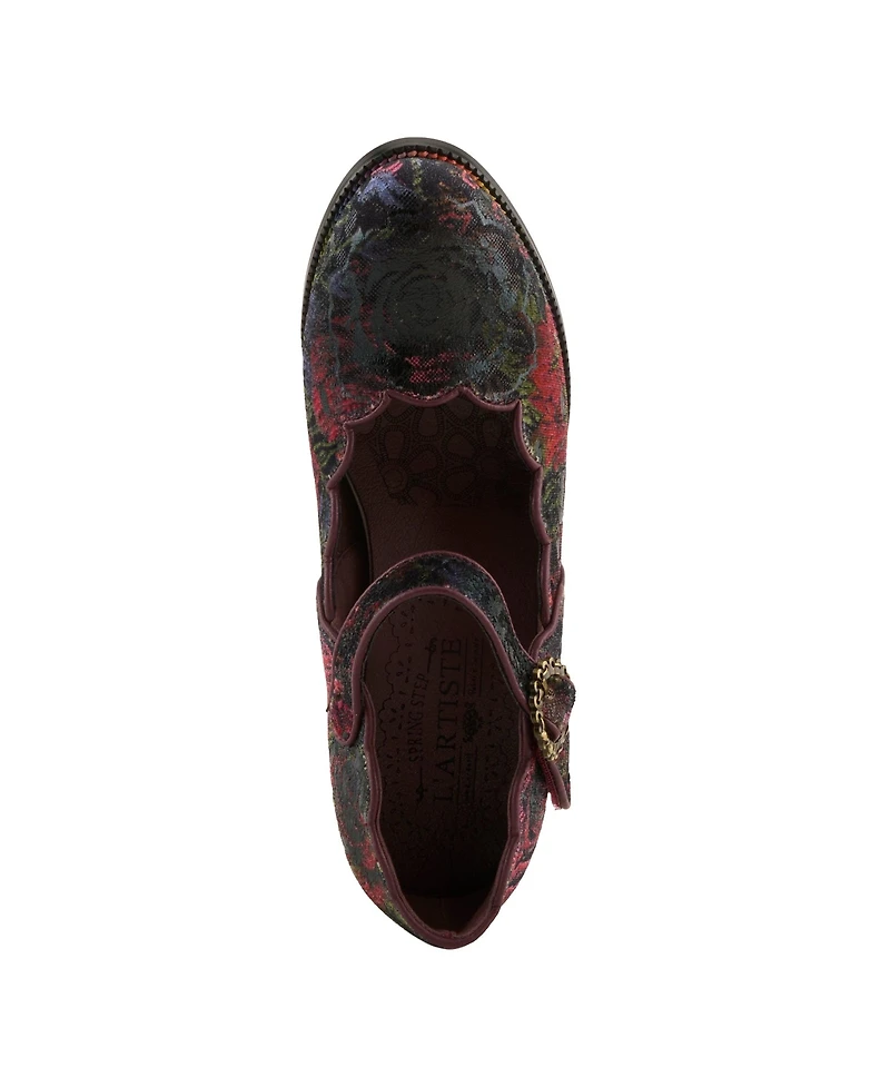 L'Artiste Women's Adodora-Prit Baroque Mary Jane Shoes with Velvet and Leather Upper, Scalloped Edges, Antique Buckle, Cushioned Insole, Sculpted