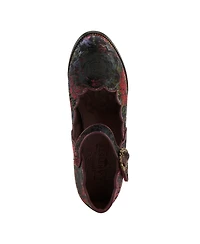 L'Artiste Women's Adodora-Prit Baroque Mary Jane Shoes with Velvet and Leather Upper, Scalloped Edges, Antique Buckle, Cushioned Insole, Sculpted