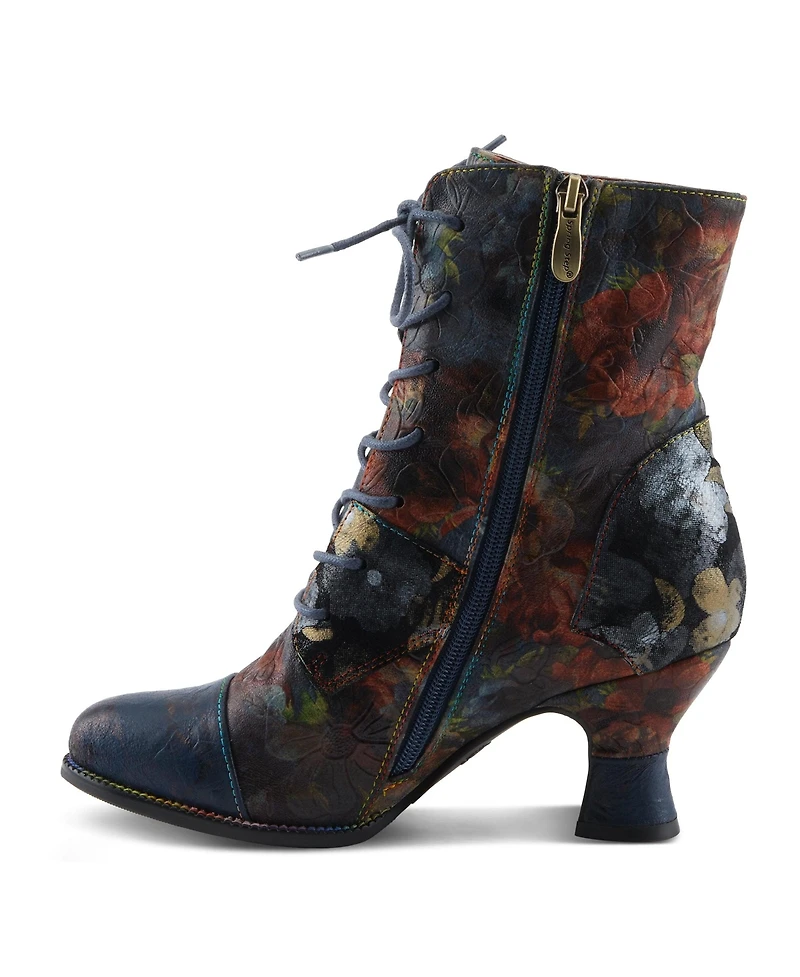 L Artiste Women s Roselia-flow Baroque Floral Lace-Up Boots with 3D Rose Applique and Sculpted Heel