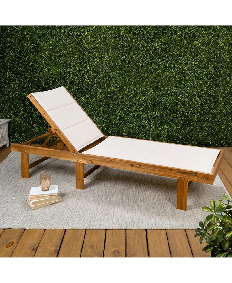 Jonathan Y Mallorca Modern Classic Foldable Adjustable Wood Chaise Outdoor Lounge Chair with Cushion & Wheels