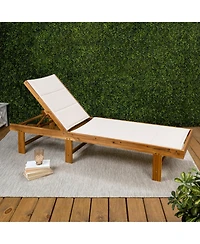 Jonathan Y Mallorca Modern Classic Foldable Adjustable Wood Chaise Outdoor Lounge Chair with Cushion & Wheels