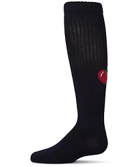 Memoi Little Girls Ribbed Cotton-Blend "Back Cherry" Knee High Sock