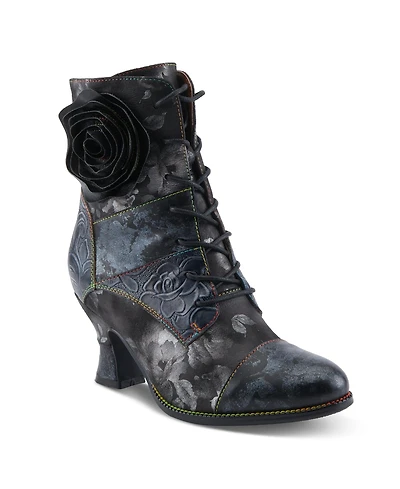 L Artiste Women s Roselia-stunin Lace-Up Booties with Handpainted Floral Details, Rainbow Stitching & Salsa Heel