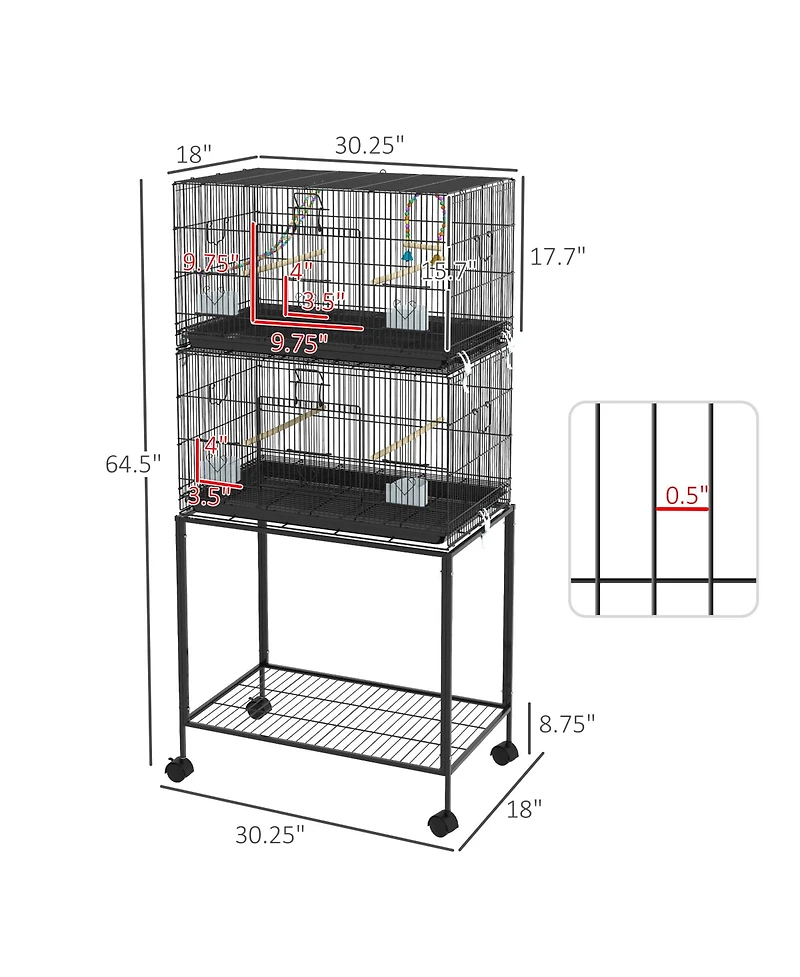 PawHut Double Stackable Bird Cage on Wheels w/ Sd for Canaries