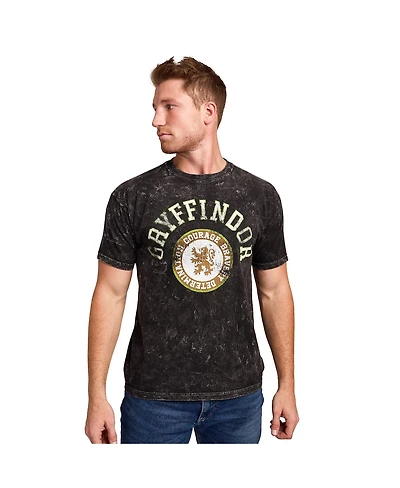 Harry Potter Men's Gryffindor Varsity Blue Vintage Mineral Wash Crew Neck Short Sleeve T-shirt
