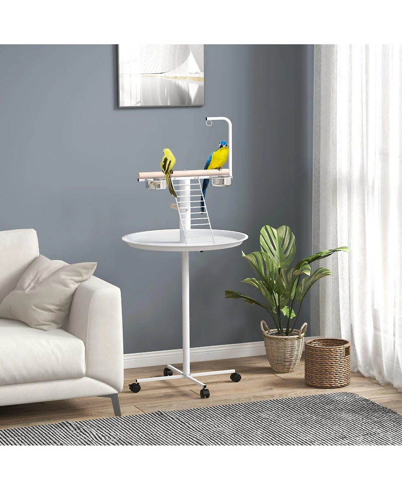 PawHut Bird Sd with Wheels, Perches, Feed Bowls, Round Tray for Parrot