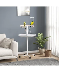PawHut Bird Sd with Wheels, Perches, Feed Bowls, Round Tray for Parrot