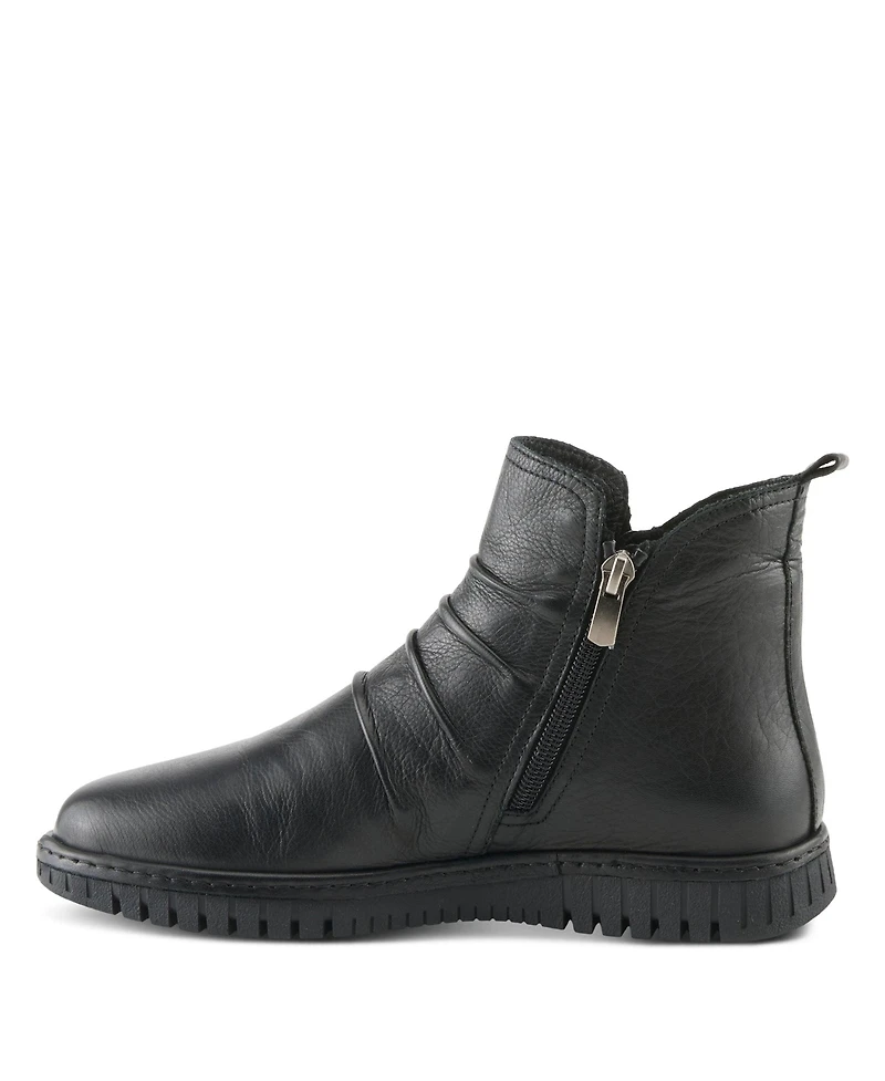 Spring Step Rosado Ruched Leather Bootie with Dual Zippers and Removable Insole