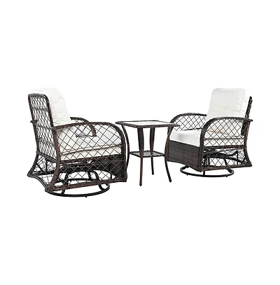 Chic Crate - 3-Piece Rattan Outdoor Furniture Set Modern Swivel Chairs & Square Table with Chat Group Design