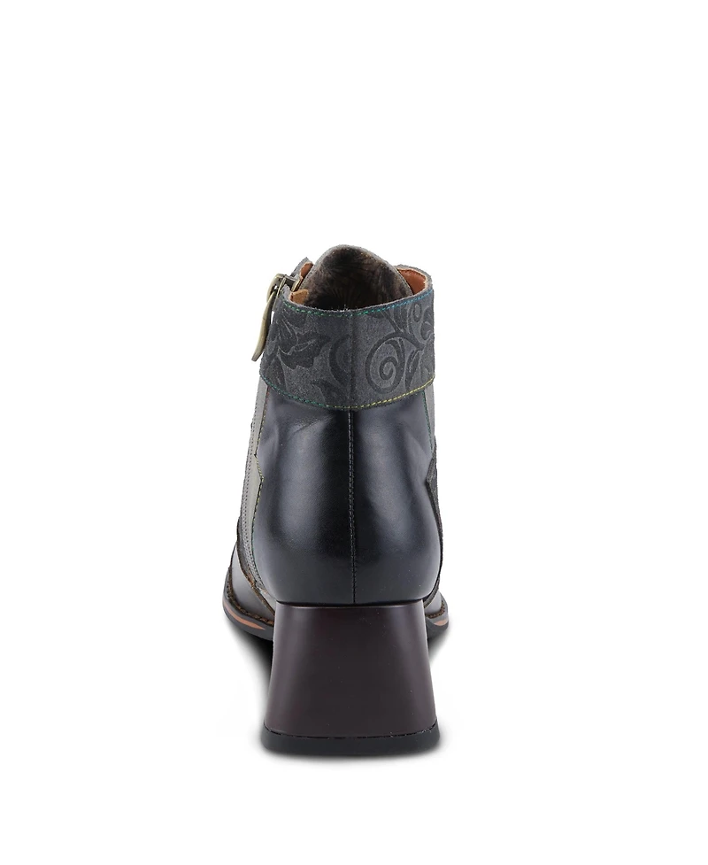 L'Artiste Women's Copine Multicolor Embossed Leather & Suede Booties with Velvet Lining and Chunky Heel