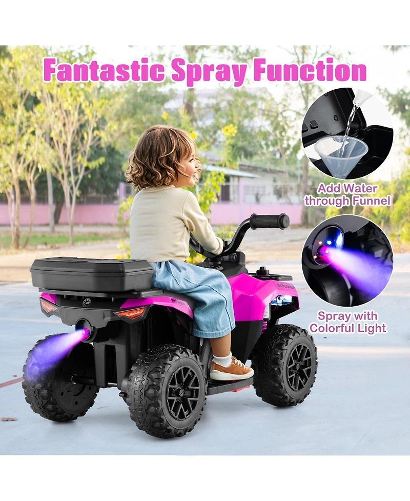 Gymax 6V Kids Ride On Atv w/ Music & Spray Function Usb Port Storage Box Toy Car
