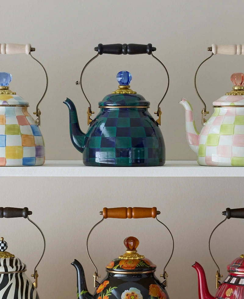 Mackenzie-Childs Juniper Check Enameled 2-Quart Tea Kettle