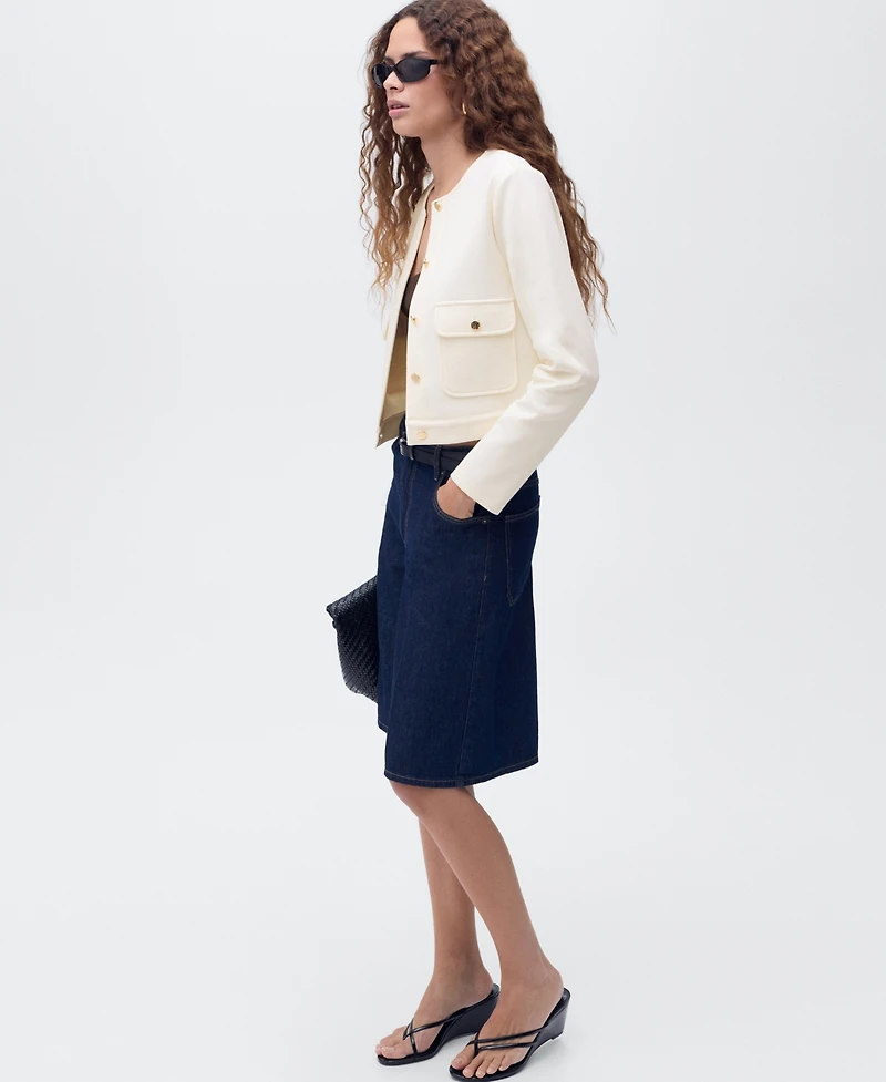 Mango Women's Pockets Cotton Cropped Jacket