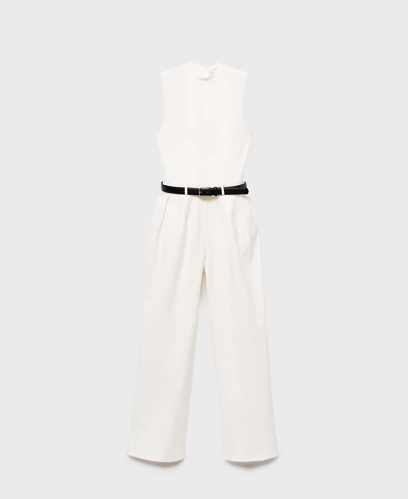 Mango Women's Belted Combined-Fabric Jumpsuit