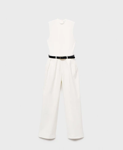 Mango Women's Belted Combined-Fabric Jumpsuit