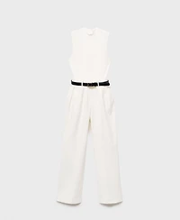 Mango Women's Belted Combined-Fabric Jumpsuit