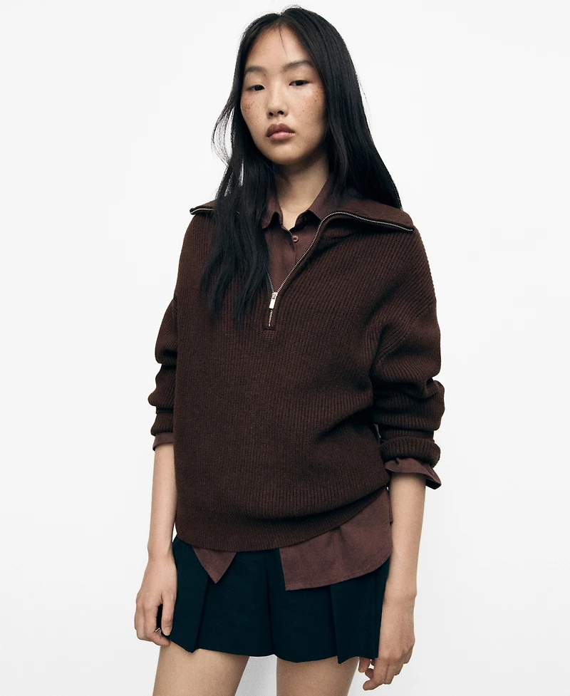 Mango Women's Contrasting Zipper Collar Sweater