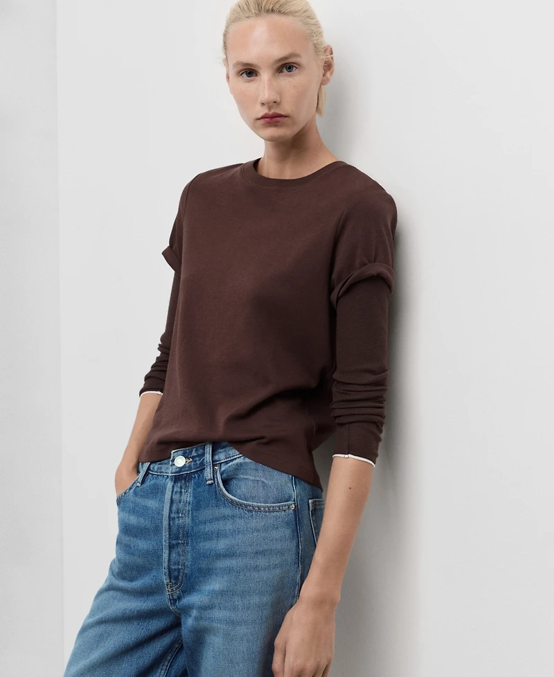 Mango Women's Turn-Up Hem Wide-Leg Jeans
