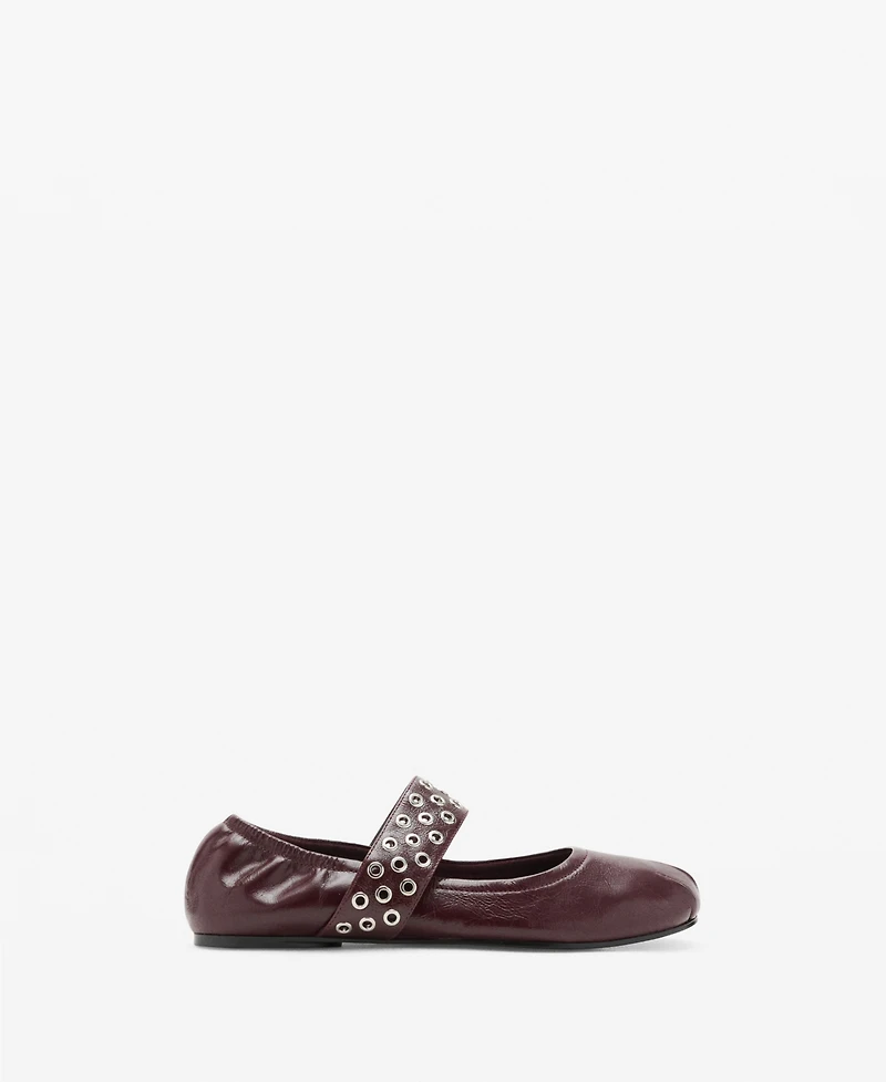 Mango Women's Eyelets Detail Leather Ballet Flats