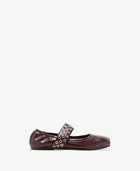 Mango Women's Eyelets Detail Leather Ballet Flats