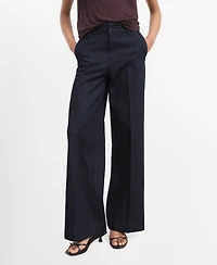 Mango Women's High-Waisted Wide Leg Denim Pants